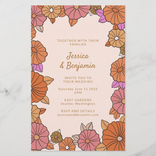 Budget Colourful Boho Burnt Orange Floral Wedding (Front)