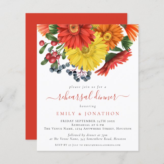 Budget Colourful Fall Florals Rehearsal Dinner (Front/Back)