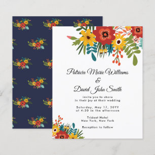 Budget Colourful Floral Rustic Wedding Invitation