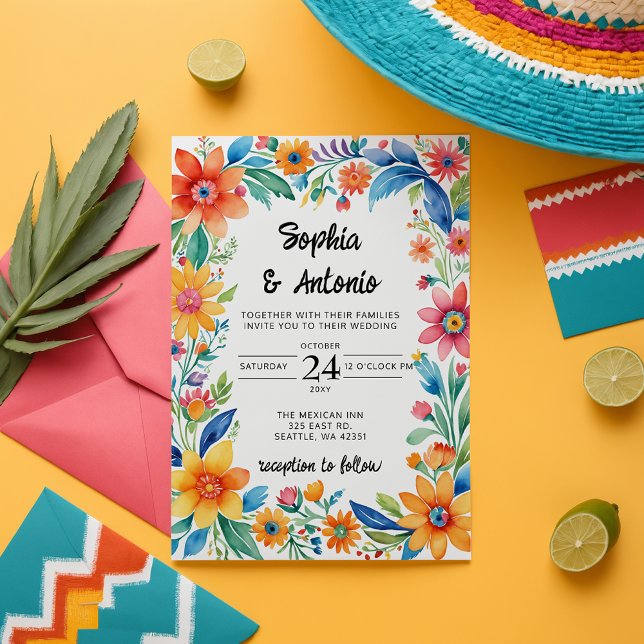 Budget Colourful Mexican Floral Fiesta Wedding (Colorful Mexican Floral Fiesta Wedding Invitation)