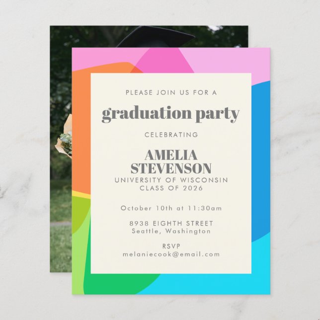 Budget Colourful Photo Graduation Party Invite (Front/Back)