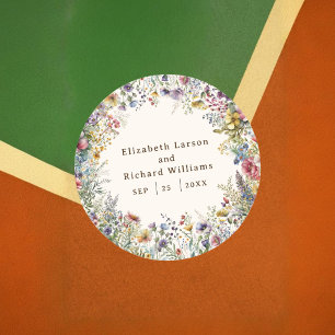 Budget Colourful Wildflower Floral Watercolor Classic Round Sticker