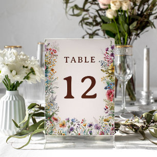 Budget Colourful Wildflower Floral Watercolor Table Number