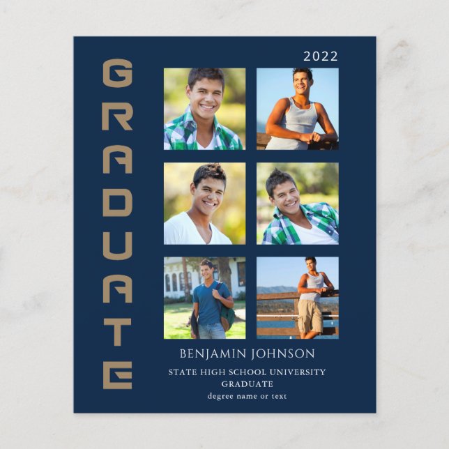Budget Colours Gold & Navy Graduate Multi Photo Flyer (Front)