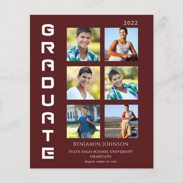 Budget Colours White & Maroon Graduate Multi Photo Flyer (Front)