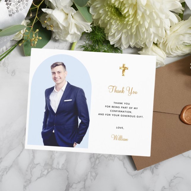 Budget confirmantion photo boy blue arch thank you (Creator Uploaded)