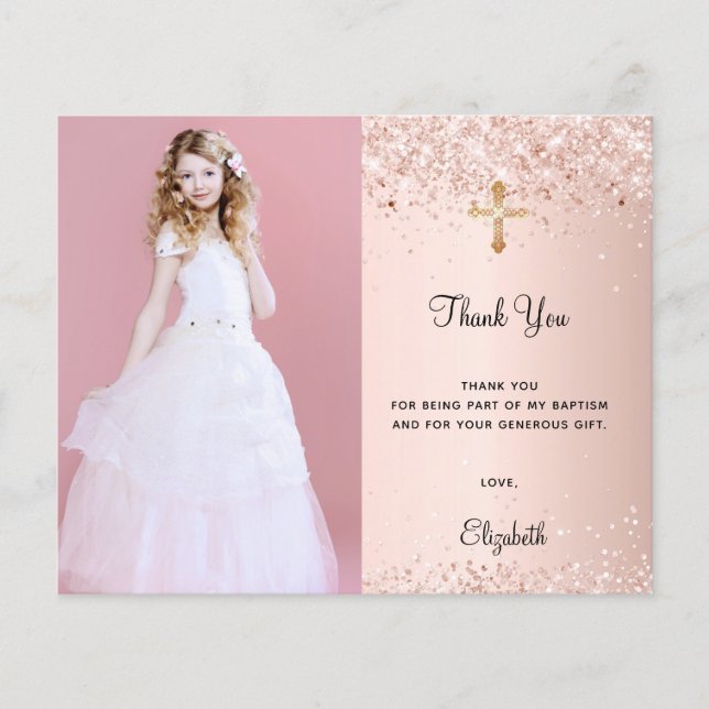 Budget confirmation blush glitter photo thank you (Front)