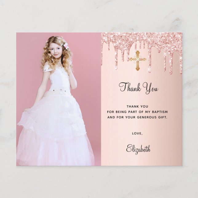 Budget confirmation blush glitter photo thank you (Front)