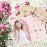 Budget confirmation blush pampas photo thank you<br><div class="desc">A modern and elegant confirmation thank you card. A blush background decorated with blush florals and pampas grass.  Personalise and add your photo of the child inside the arch frame,  thank you note and name.</div>