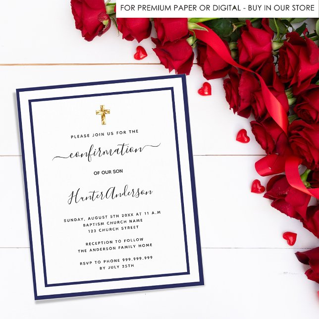 Budget confirmation navy blue white invitation (Creator Uploaded)