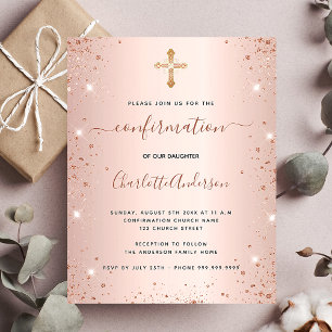 Budget confirmation rose gold glitter invitation