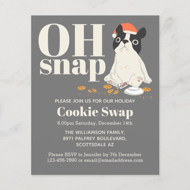 Budget Cookie Swap Cute Puppy Grey Invitation (Front)