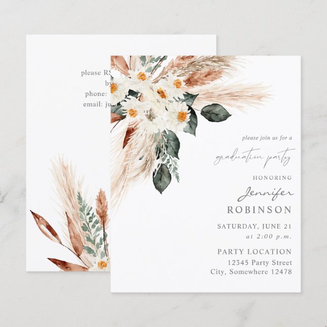 Budget Copper Boho Pampas Floral Graduation Party (Front/Back)