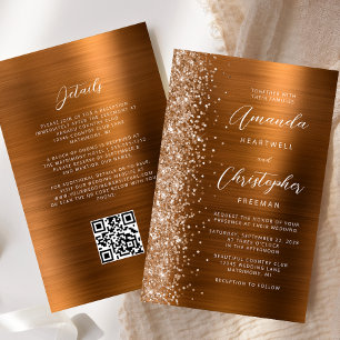 Budget Copper Glam QR Code Wedding Invite