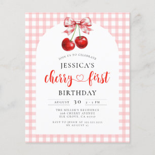 Budget Coquette Cherry First Birthday Invitation