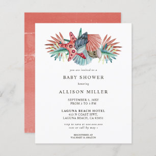 Budget Coral Beach Baby Shower Invitation