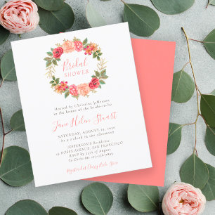 Budget coral floral bridal shower invitations