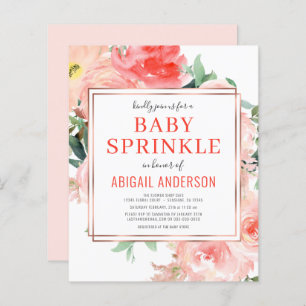 Budget Coral Floral Peach Baby Sprinkle Invitation