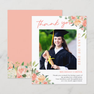 Budget Coral Floral Photo Graduation Thank You