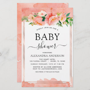 Budget Coral Peach Baby Shower Pastel Invitation