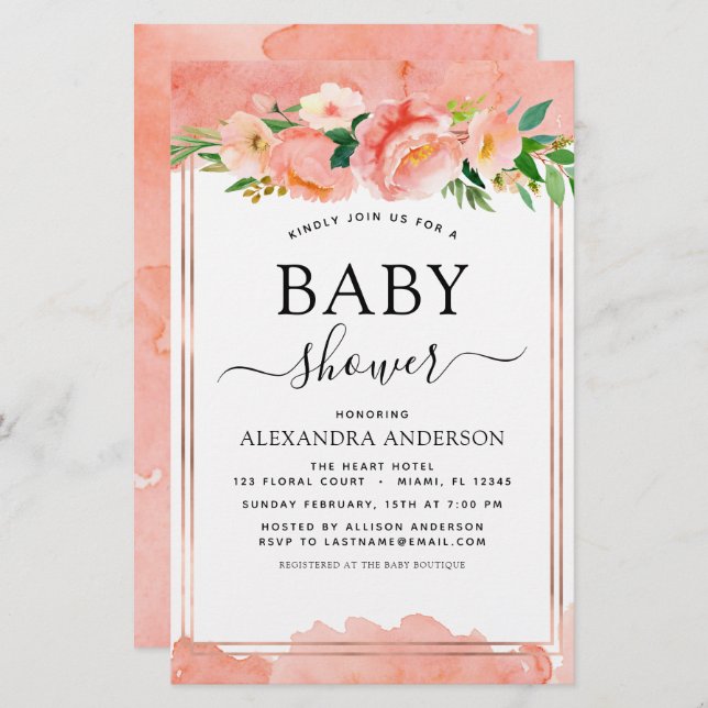 Budget Coral Peach Baby Shower Pastel Invitation (Front/Back)