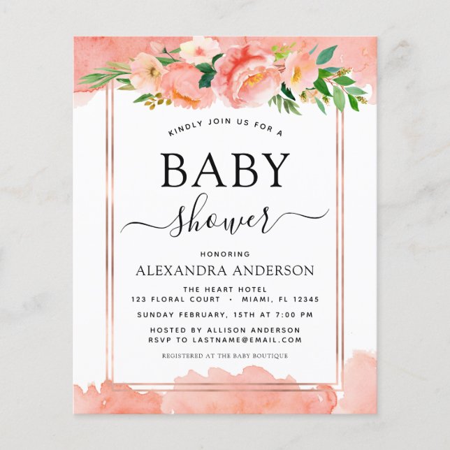 Budget Coral Peach Baby Shower Pastel Invitation (Front)