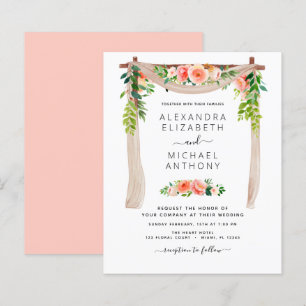 Budget Coral Peach Floral Arch Wedding Invitation
