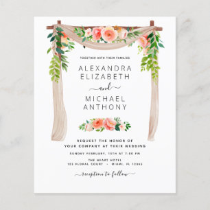 Budget Coral Peach Floral Arch Wedding Invitation Flyer
