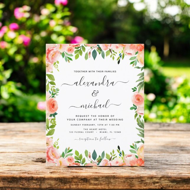 Budget Coral Peach Floral Wedding Invitation (Creator Uploaded)