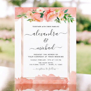 Budget Coral Peach Floral Wedding Invitation