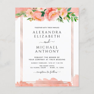 Budget Coral Peach Photo Floral Geometric Wedding