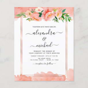 Budget Coral Peach Photo Floral Geometric Wedding
