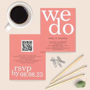 BUDGET Coral Rose Text QR Code Wedding Invite