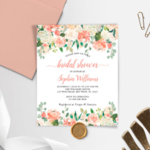 Budget Coral & White Rose Bridal Shower Invitation