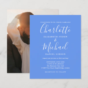 Budget Cornflower Blue Photo Wedding Invitation