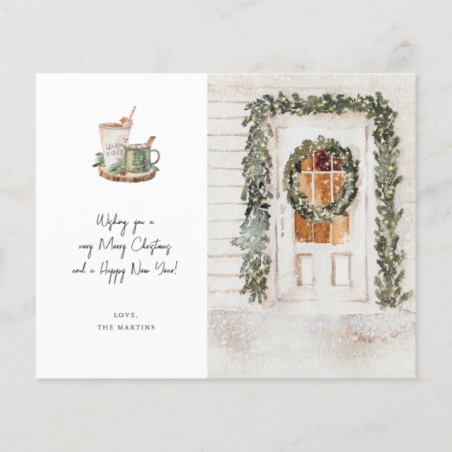 Budget Cosy Holiday Door, Hot Drink & Photo Flyer (Front)