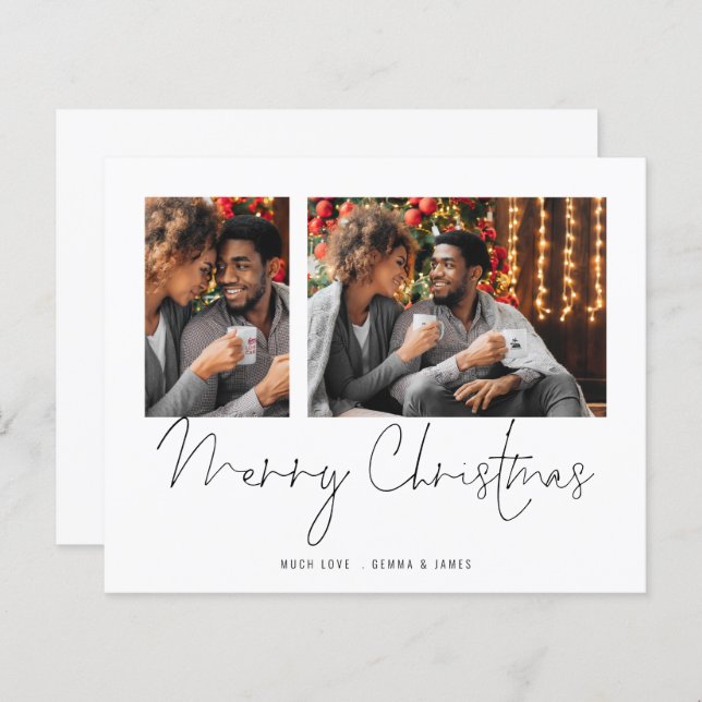 Budget Couple 2 Photos Script Merry Christmas Card (Front/Back)