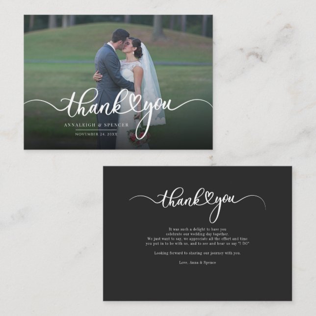 Budget Couple Wedding Photo Script Thank You Card (Front/Back)