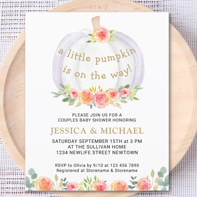 Budget Couples Pumpkin Floral Baby Shower Invite (Creator Uploaded)