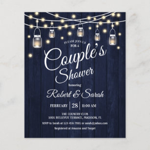 Budget Couple's Shower Navy Rustic Wood Invitation Flyer