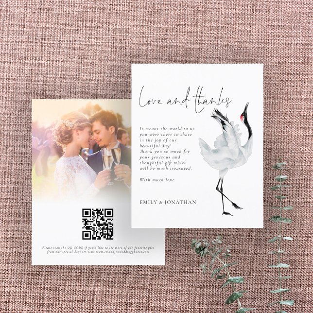 BUDGET Crane Photo QR Code Wedding Thank You (Creator Uploaded)