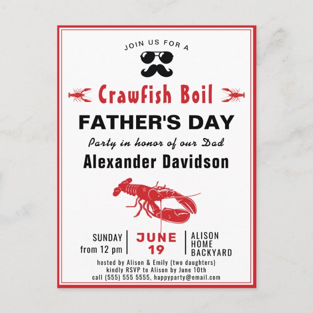 BUDGET Crawfish Boil Father's Day Photo Invitation Postcard (Front)