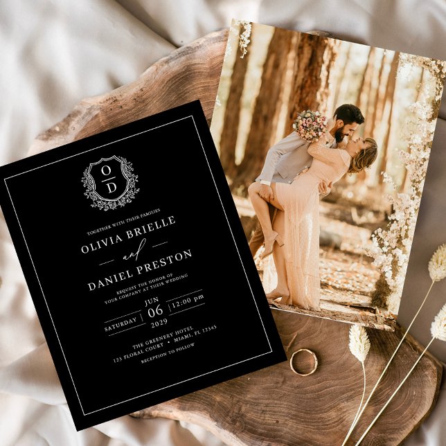 Budget Crest Black Photo Wedding Invitation Flyer (Creator Uploaded)