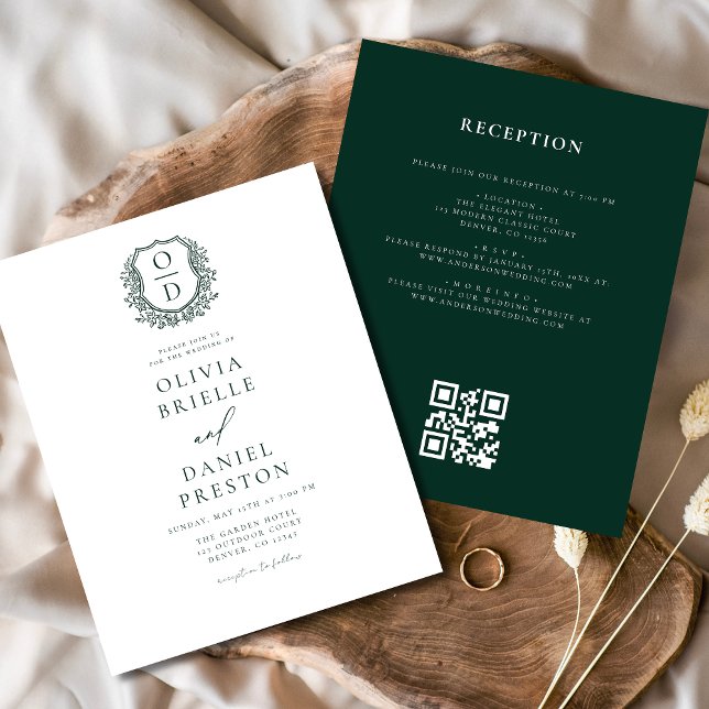 Budget Crest Monogram Wedding QR Code Invitation (Creator Uploaded)