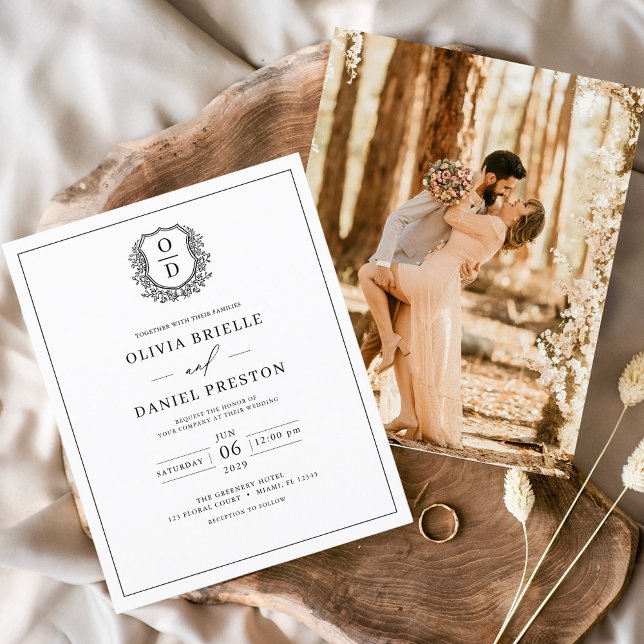 Budget Crest White Photo Wedding Invitation (Creator Uploaded)