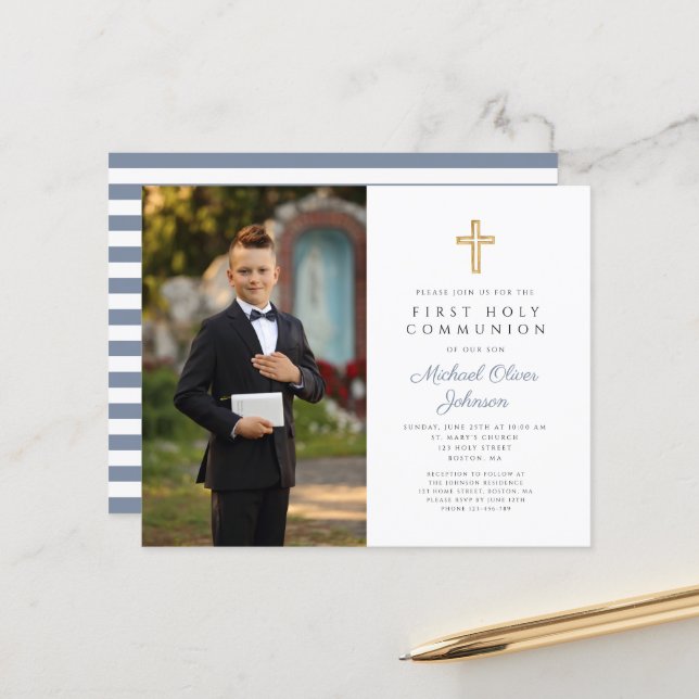 Budget Cross Blue First Communion Photo (Front/Back In Situ)