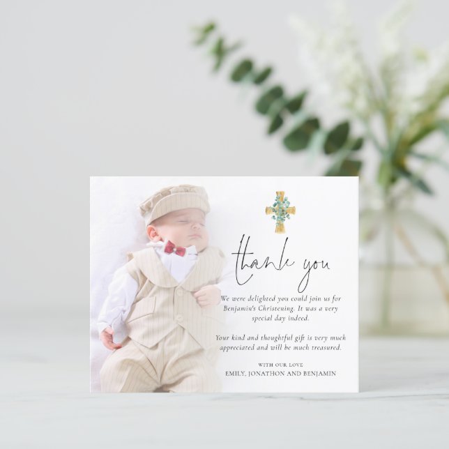 Budget Cross Photo Christening Baptism Thank You (Standing Front)