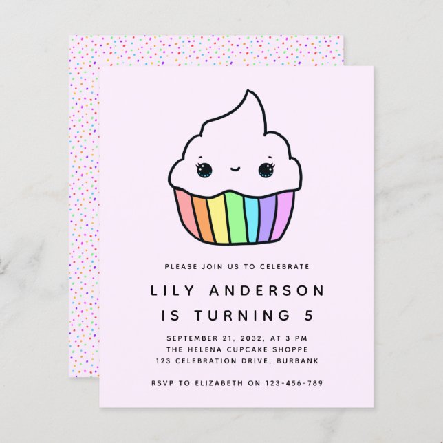 Budget Cupcake Kid's Birthday Party Invitation (Front/Back)
