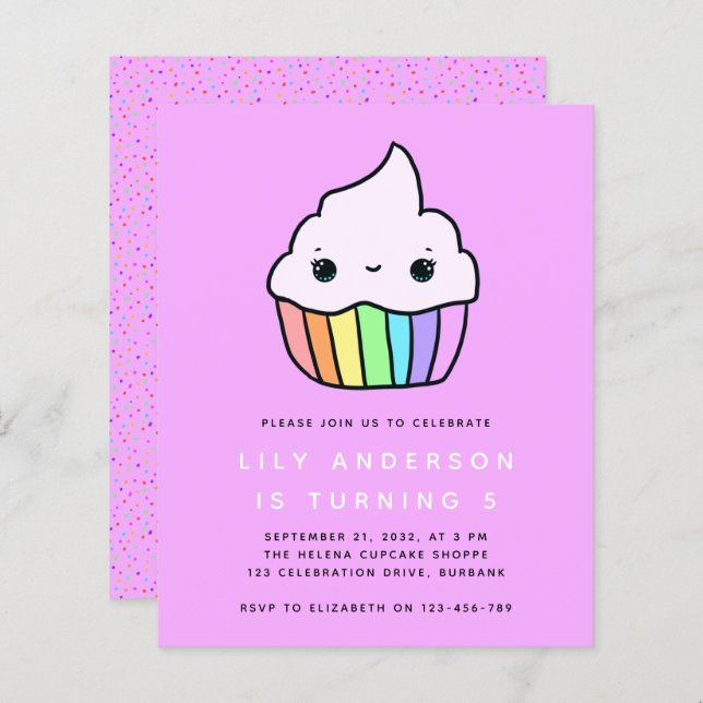 Budget Cupcake Kid's Birthday Party Invitation (Front/Back)