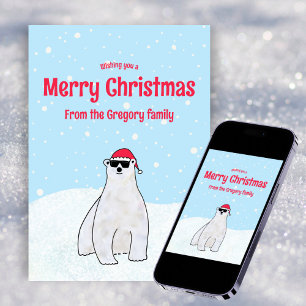 Budget Custom Merry Christmas Polar Bear Cartoon Holiday Card